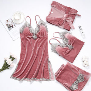 Women Sexy Velvet Pajamas Sets 4 pcs ( Hot Sale -30% OFF+Free Shipping)