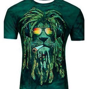 3D Graphic Printed Short Sleeve Shirts Smoke Lion