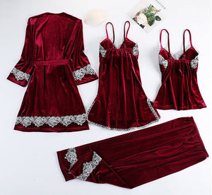 Women Sexy Velvet Pajamas Sets 4 pcs ( Hot Sale -30% OFF+Free Shipping)