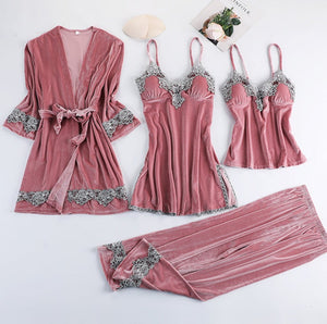 Women Sexy Velvet Pajamas Sets 4 pcs ( Hot Sale -30% OFF+Free Shipping)