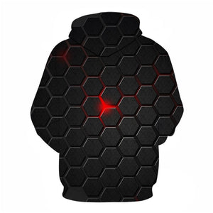 3D Graphic Printed Hoodies Black Hexagon