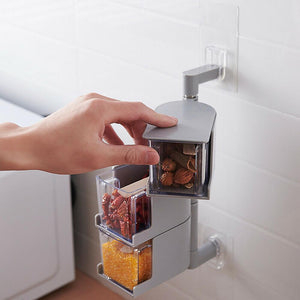 Layered Wall Mounted Rotating Seasoning Storage Organizer Boxes