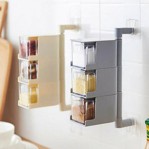 Layered Wall Mounted Rotating Seasoning Storage Organizer Boxes