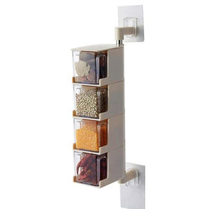 Layered Wall Mounted Rotating Seasoning Storage Organizer Boxes