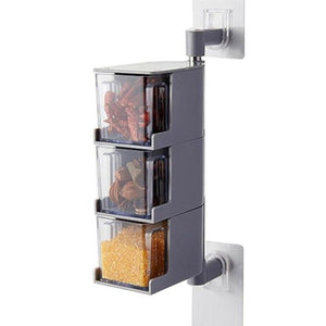 Layered Wall Mounted Rotating Seasoning Storage Organizer Boxes