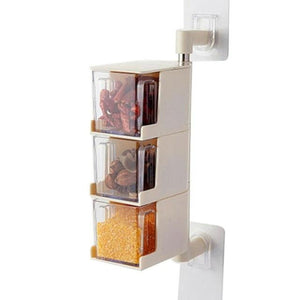 Layered Wall Mounted Rotating Seasoning Storage Organizer Boxes