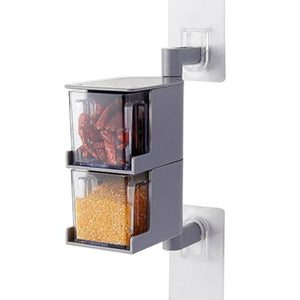 Layered Wall Mounted Rotating Seasoning Storage Organizer Boxes